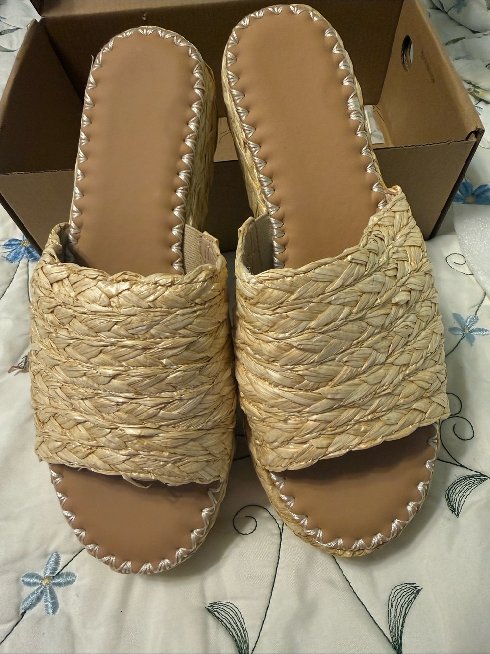 Woven Platform Slide Sandals - Natural Raffia